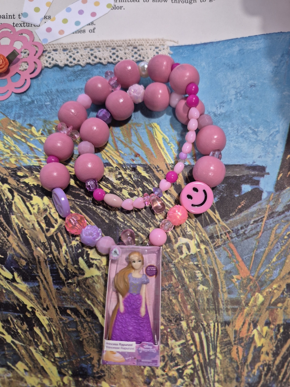 Barbie Pink Beaded Layered Bracelet Set with Smile Charm. Streachy. Statement